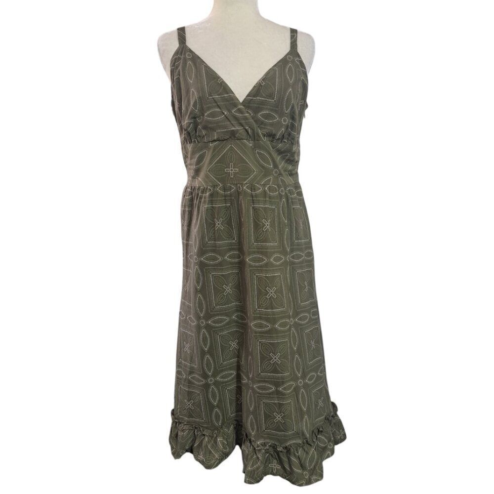 Apt.9 Women's Olive Green Ruffled Midi Summer Vacation Dress Smocked Back Sz 14